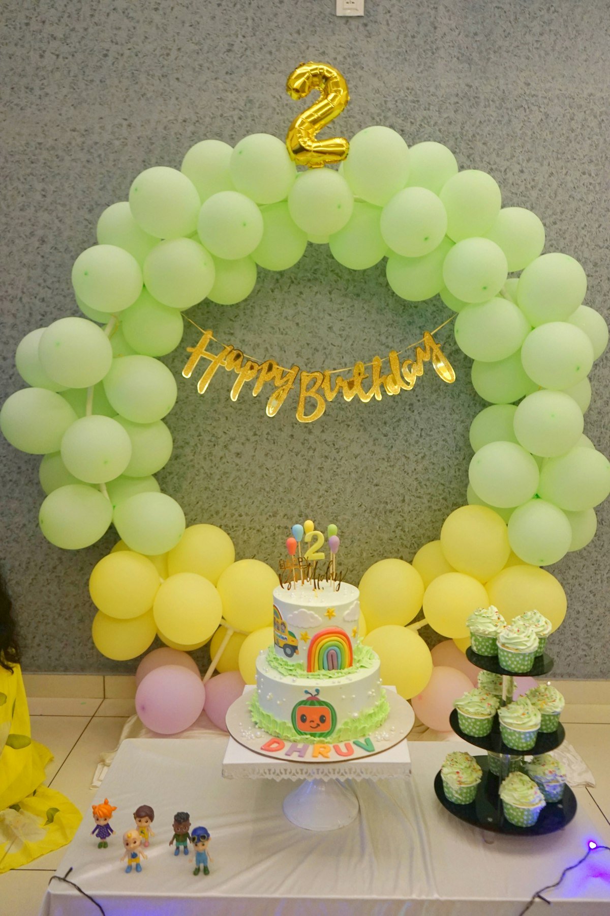 Birthday party balloons and gold Happy Birthday letters