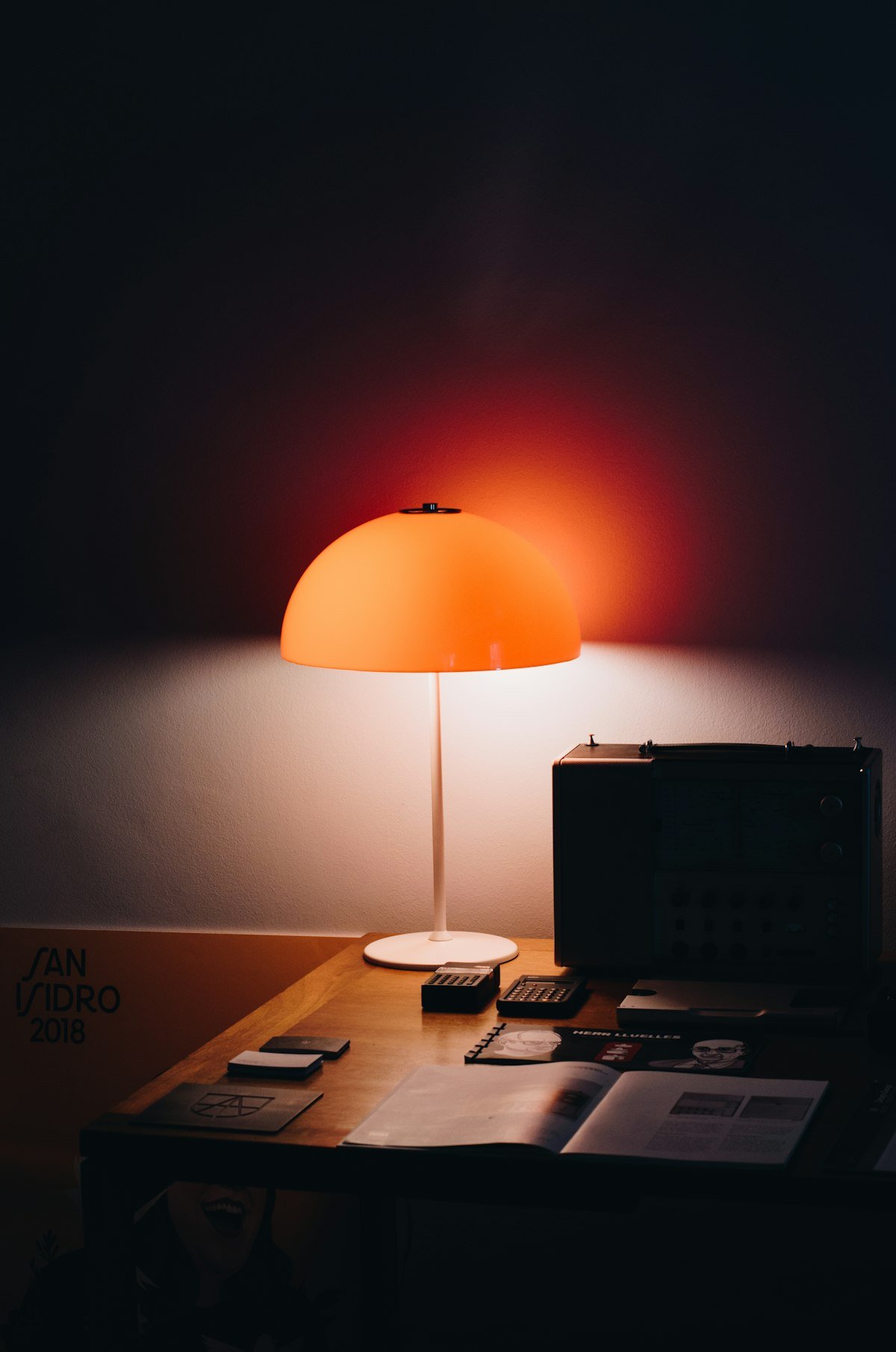 Lamp glowing with warm cozy light in the evening